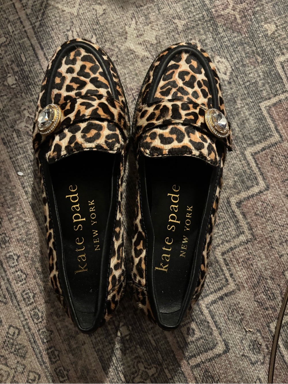 kate spade Leopard-Print pony haired Loafers with Crystal Accent - Tan/Black
